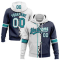 Custom Navy White-Teal Split Ripped Pattern Baseball Pullover Sweatshirt Hoodie