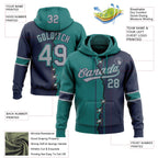 Custom Navy Gray-Teal Split Ripped Pattern Baseball Pullover Sweatshirt Hoodie