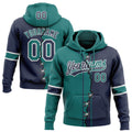 Custom Navy Teal-White Split Ripped Pattern Baseball Pullover Sweatshirt Hoodie