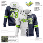 Custom Navy White-Neon Green Split Ripped Pattern Baseball Pullover Sweatshirt Hoodie
