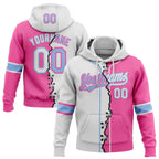 Custom Pink White-Light Blue Split Ripped Pattern Baseball Pullover Sweatshirt Hoodie