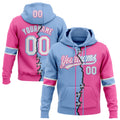 Custom Pink White-Light Blue Split Ripped Pattern Baseball Pullover Sweatshirt Hoodie
