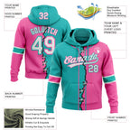 Custom Pink White-Aqua Split Ripped Pattern Baseball Pullover Sweatshirt Hoodie