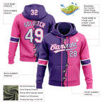 Custom Pink White-Purple Split Ripped Pattern Baseball Pullover Sweatshirt Hoodie