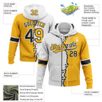 Custom Gold Black-White Split Ripped Pattern Baseball Pullover Sweatshirt Hoodie