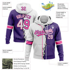 Custom Purple White-Pink Split Ripped Pattern Baseball Pullover Sweatshirt Hoodie