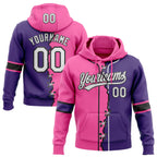 Custom Purple White Pink-Black Split Ripped Pattern Baseball Pullover Sweatshirt Hoodie