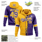 Custom Purple Gold-White Split Ripped Pattern Baseball Pullover Sweatshirt Hoodie