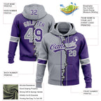 Custom Purple Gray-White Split Ripped Pattern Baseball Pullover Sweatshirt Hoodie