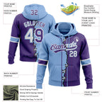 Custom Purple White-Light Blue Split Ripped Pattern Baseball Pullover Sweatshirt Hoodie