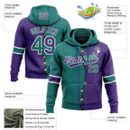 Custom Purple Teal-White Split Ripped Pattern Baseball Pullover Sweatshirt Hoodie