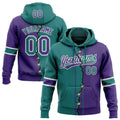 Custom Purple Teal-White Split Ripped Pattern Baseball Pullover Sweatshirt Hoodie