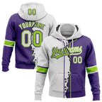 Custom Purple White-Neon Green Split Ripped Pattern Baseball Pullover Sweatshirt Hoodie
