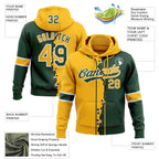 Custom Green Gold-White Split Ripped Pattern Baseball Pullover Sweatshirt Hoodie