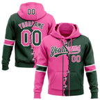 Custom Green Pink-White Split Ripped Pattern Baseball Pullover Sweatshirt Hoodie