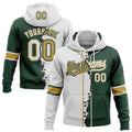 Custom Green White-Old Gold Split Ripped Pattern Baseball Pullover Sweatshirt Hoodie