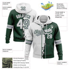 Custom Green White-Gray Split Ripped Pattern Baseball Pullover Sweatshirt Hoodie