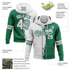 Custom Kelly Green White-Gray Split Ripped Pattern Baseball Pullover Sweatshirt Hoodie