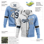 Custom Light Blue White-Black Split Ripped Pattern Baseball Pullover Sweatshirt Hoodie
