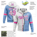 Custom Light Blue White-Pink Split Ripped Pattern Baseball Pullover Sweatshirt Hoodie