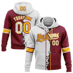 Custom Crimson White-Gold Split Ripped Pattern Baseball Pullover Sweatshirt Hoodie