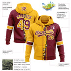 Custom Crimson Gold-White Split Ripped Pattern Baseball Pullover Sweatshirt Hoodie