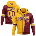 Custom Crimson Gold-White Split Ripped Pattern Baseball Pullover Sweatshirt Hoodie