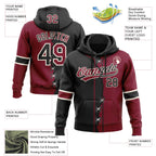 Custom Crimson Black-Cream Split Ripped Pattern Baseball Pullover Sweatshirt Hoodie