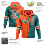 Custom Teal Orange-White Split Ripped Pattern Baseball Pullover Sweatshirt Hoodie