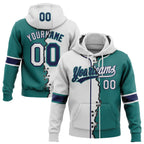 Custom Teal White-Navy Split Ripped Pattern Baseball Pullover Sweatshirt Hoodie