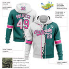 Custom Teal White-Pink Split Ripped Pattern Baseball Pullover Sweatshirt Hoodie