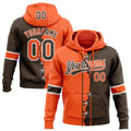 Custom Brown Orange-White Split Ripped Pattern Baseball Pullover Sweatshirt Hoodie