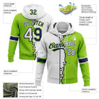 Custom Neon Green White-Navy Split Ripped Pattern Baseball Pullover Sweatshirt Hoodie