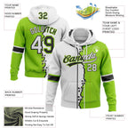 Custom Neon Green White-Black Split Ripped Pattern Baseball Pullover Sweatshirt Hoodie