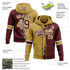 Custom Burgundy Old Gold-White Split Ripped Pattern Baseball Pullover Sweatshirt Hoodie