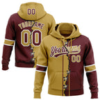 Custom Burgundy Old Gold-White Split Ripped Pattern Baseball Pullover Sweatshirt Hoodie