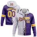 Custom White Purple Pinstripe-Gold Split Ripped Pattern Baseball Pullover Sweatshirt Hoodie