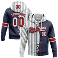 Custom White Navy Pinstripe-Red Split Ripped Pattern Baseball Pullover Sweatshirt Hoodie