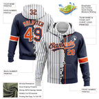 Custom White Navy Pinstripe-Orange Split Ripped Pattern Baseball Pullover Sweatshirt Hoodie