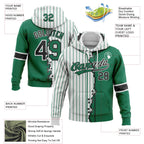 Custom White Kelly Green Pinstripe-Black Split Ripped Pattern Baseball Pullover Sweatshirt Hoodie