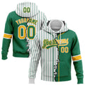 Custom White Kelly Green Pinstripe-Gold Split Ripped Pattern Baseball Pullover Sweatshirt Hoodie