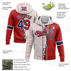 Custom White Red Pinstripe-Navy Split Ripped Pattern Baseball Pullover Sweatshirt Hoodie