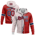Custom White Red Pinstripe-Navy Split Ripped Pattern Baseball Pullover Sweatshirt Hoodie