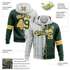 Custom White Green Pinstripe-Gold Split Ripped Pattern Baseball Pullover Sweatshirt Hoodie