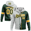 Custom White Green Pinstripe-Gold Split Ripped Pattern Baseball Pullover Sweatshirt Hoodie