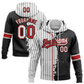 Custom White Black Pinstripe-Red Split Ripped Pattern Baseball Pullover Sweatshirt Hoodie