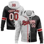 Custom White Black Pinstripe-Red Split Ripped Pattern Baseball Pullover Sweatshirt Hoodie