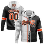 Custom White Black Pinstripe-Orange Split Ripped Pattern Baseball Pullover Sweatshirt Hoodie
