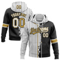 Custom White Black Pinstripe-Old Gold Split Ripped Pattern Baseball Pullover Sweatshirt Hoodie