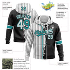 Custom White Black Pinstripe-Teal Split Ripped Pattern Baseball Pullover Sweatshirt Hoodie